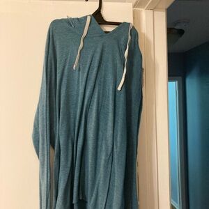 Curfew Blue Hoodie with White Drawstrings